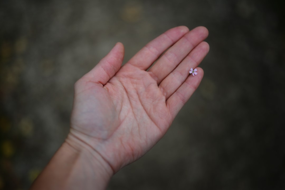 a person's hand holding a tiny diamond ring