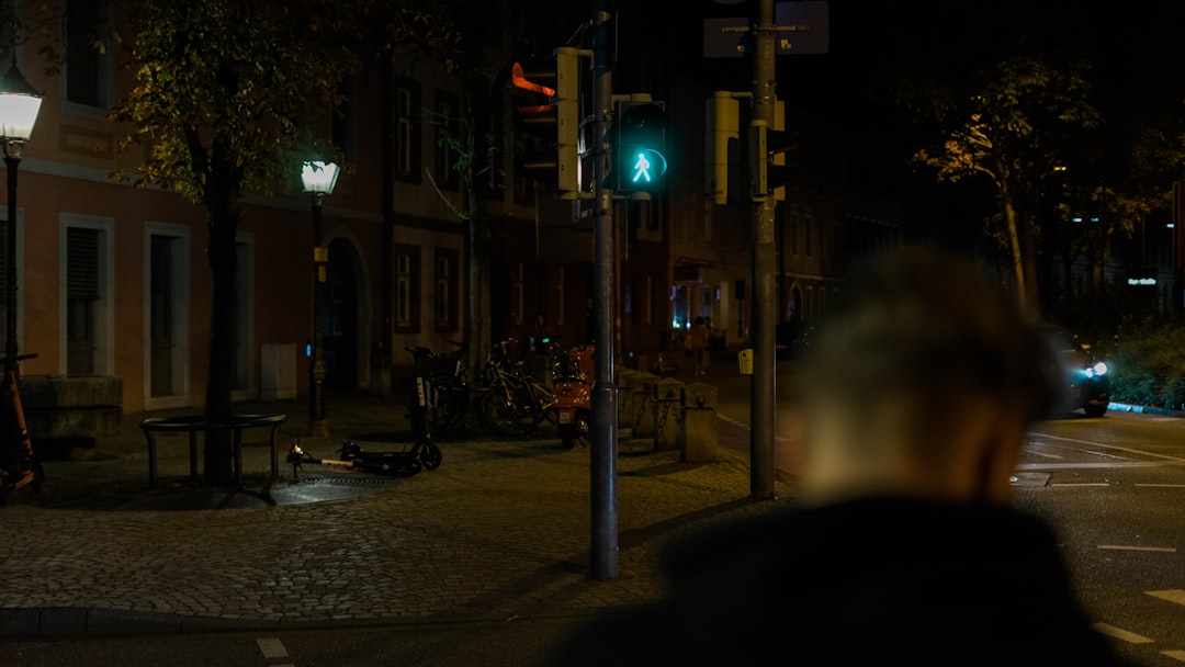 traffic light with red light during night time